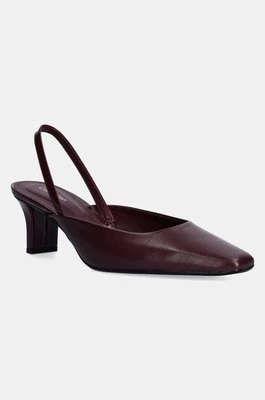 Calvin Klein czółenka skórzane HEEL SLING PUMP 50 - LTH kolor bordowy na słupku z odkrytą piętą HW0HW02267