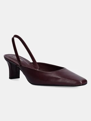 Calvin Klein czółenka skórzane HEEL SLING PUMP 50 - LTH kolor bordowy na słupku z odkrytą piętą HW0HW02267