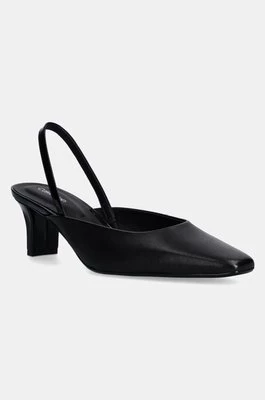 Calvin Klein czółenka skórzane HEEL SLING PUMP 50 - LTH kolor czarny na słupku z odkrytą piętą HW0HW02267