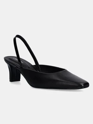 Calvin Klein czółenka skórzane HEEL SLING PUMP 50 - LTH kolor czarny na słupku z odkrytą piętą HW0HW02267