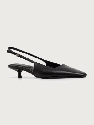 Calvin Klein czółenka skórzane KITTEN HEEL SLING PUMP LTH HDW czarny