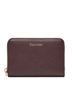 Calvin Klein Duży Portfel Damski Foil Logo Medium Zip Around LV04F1091G Bordowy