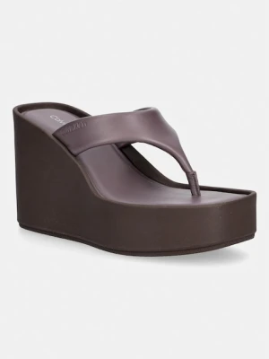 Calvin Klein japonki damskie skórzane WEDGE 70 SNDL THONG LTH