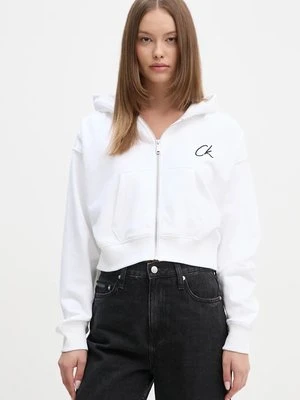 Calvin Klein Jeans bluza bawełniana damska kolor biały z kapturem z aplikacją J20J224440