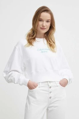 Calvin Klein Jeans bluza bawełniana damska kolor biały z nadrukiem J20J221466CHEAPER