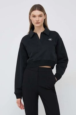 Calvin Klein Jeans bluza bawełniana damska kolor czarny z aplikacją