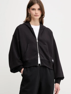 Calvin Klein Jeans bluza bawełniana damska kolor czarny z kapturem gładka LV047C216G