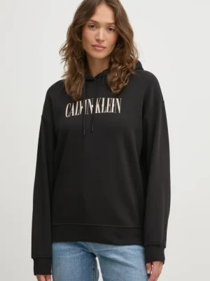 Calvin Klein Jeans bluza bawełniana damska kolor czarny z kapturem z nadrukiem J20J225579