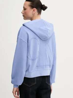 Calvin Klein Jeans bluza bawełniana damska kolor fioletowy z kapturem z aplikacją J20J225523