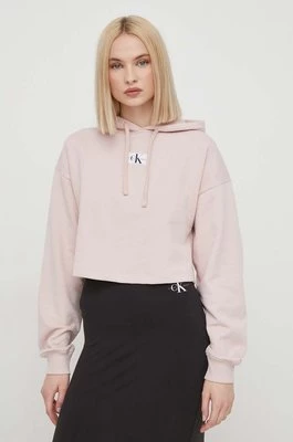Calvin Klein Jeans bluza bawełniana damska kolor różowy z kapturem z aplikacją