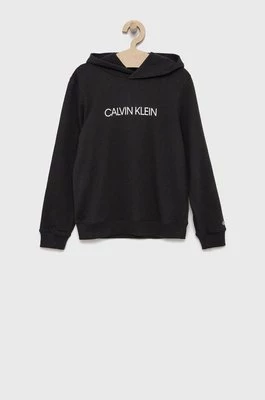 Calvin Klein Jeans Bluza bawełniana dziecięca IU0IU00163.4890 kolor czarny z kapturem z nadrukiem