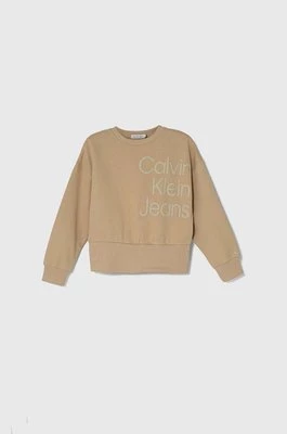 Calvin Klein Jeans bluza bawełniana dziecięca kolor beżowy z nadrukiem