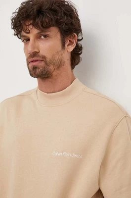 Calvin Klein Jeans bluza bawełniana męska kolor beżowy gładka