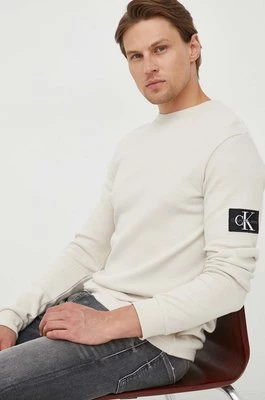 Calvin Klein Jeans bluza bawełniana męska kolor beżowy z aplikacją