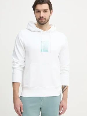 Calvin Klein Jeans bluza bawełniana męska kolor biały z kapturem z nadrukiem J30J327525