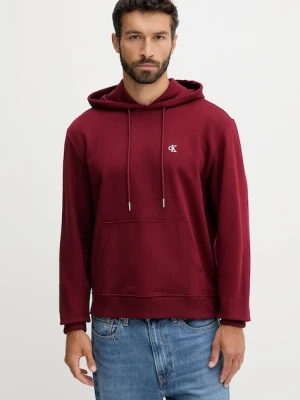 Calvin Klein Jeans bluza bawełniana męska kolor bordowy z kapturem gładka LV04RC297G