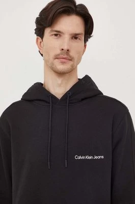 Calvin Klein Jeans bluza bawełniana męska kolor czarny z kapturem gładka