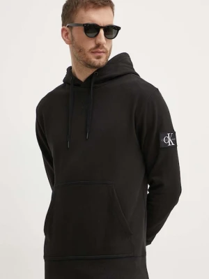 Calvin Klein Jeans bluza bawełniana męska kolor czarny z kapturem z aplikacją