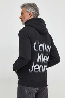 Calvin Klein Jeans bluza bawełniana męska kolor czarny z kapturem z nadrukiem