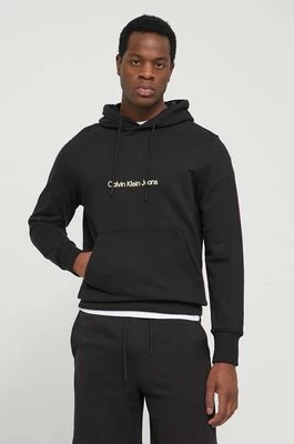 Calvin Klein Jeans bluza bawełniana męska kolor czarny z kapturem z nadrukiem