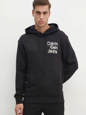 Calvin Klein Jeans bluza bawełniana męska kolor czarny z kapturem z nadrukiem J30J325927
