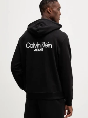 Calvin Klein Jeans bluza bawełniana męska kolor czarny z kapturem z nadrukiem LV04RD002G