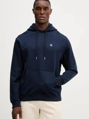 Calvin Klein Jeans bluza bawełniana męska kolor granatowy z kapturem gładka LV04RC297G