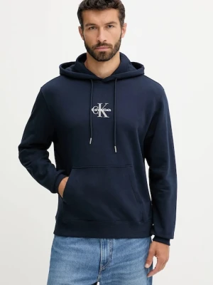 Calvin Klein Jeans bluza bawełniana męska kolor granatowy z kapturem z nadrukiem LV04RD243G
