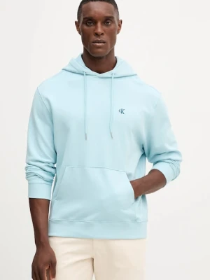 Calvin Klein Jeans bluza bawełniana męska kolor niebieski z kapturem gładka LV04RC297G