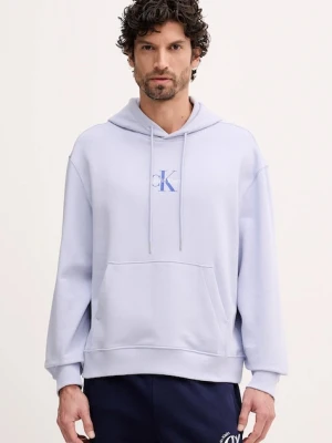 Calvin Klein Jeans bluza bawełniana męska kolor niebieski z kapturem z nadrukiem LV04RD243G