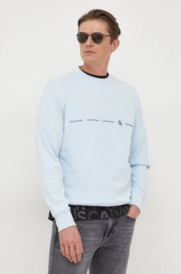 Calvin Klein Jeans bluza bawełniana męska kolor niebieski z nadrukiem