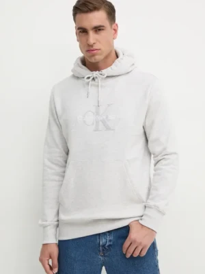 Calvin Klein Jeans bluza bawełniana męska kolor szary z kapturem z aplikacją J30J326637