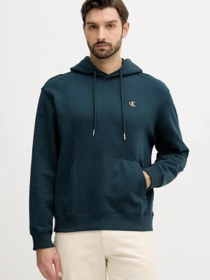 Calvin Klein Jeans bluza bawełniana męska kolor zielony z kapturem gładka LV04RC297G