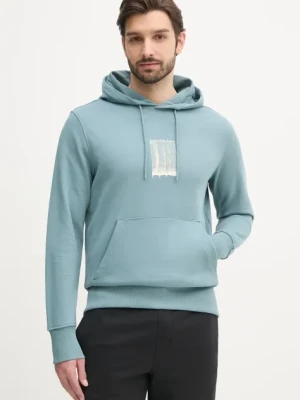 Calvin Klein Jeans bluza bawełniana męska kolor zielony z kapturem z nadrukiem J30J327525