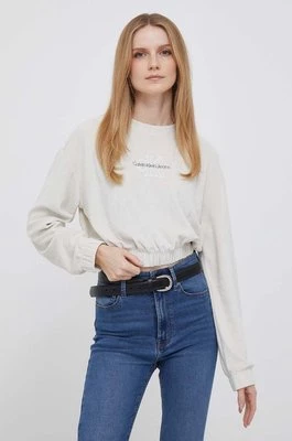 Calvin Klein Jeans bluza damska kolor beżowy gładka