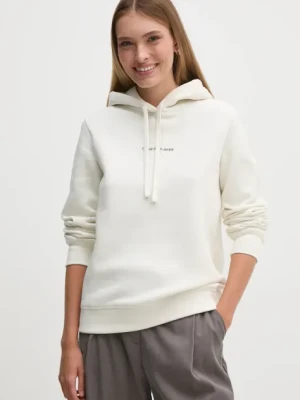 Calvin Klein Jeans bluza damska kolor beżowy z kapturem z aplikacją J20J223536