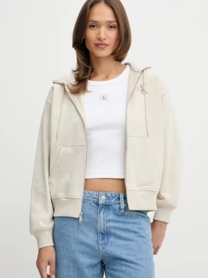 Calvin Klein Jeans bluza damska kolor beżowy z kapturem z nadrukiem LV047B270G