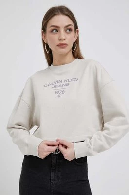 Calvin Klein Jeans bluza damska kolor beżowy z nadrukiem