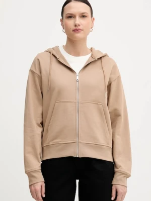 Calvin Klein Jeans bluza damska kolor brązowy z kapturem gładka LV047B237G