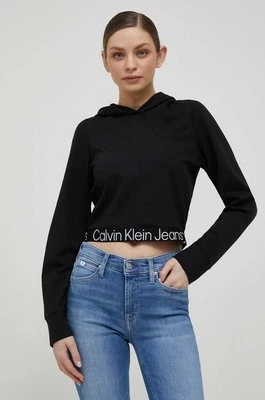 Calvin Klein Jeans bluza damska kolor czarny z kapturem z nadrukiem