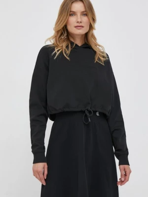 Calvin Klein Jeans bluza damska kolor czarny z kapturem z nadrukiem