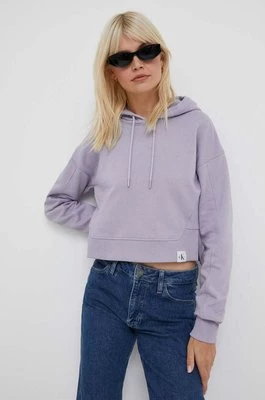 Calvin Klein Jeans bluza damska kolor fioletowy z kapturem gładka