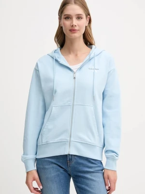 Calvin Klein Jeans bluza damska kolor niebieski z kapturem z nadrukiem LV047B270G