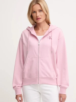 Calvin Klein Jeans bluza damska kolor różowy z kapturem z nadrukiem LV047B270G