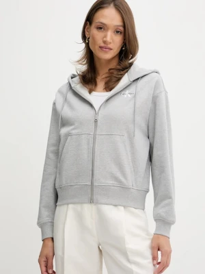 Calvin Klein Jeans bluza damska kolor szary z kapturem z nadrukiem LV047B270G