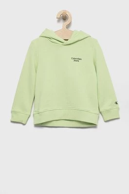 Calvin Klein Jeans bluza dziecięca IB0IB01293.9BYY kolor zielony z kapturem melanżowa