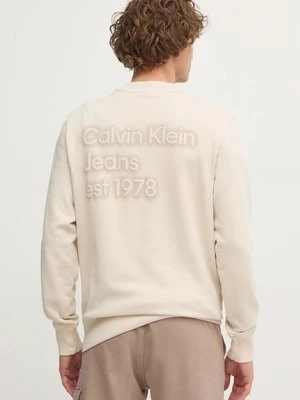 Calvin Klein Jeans bluza męska kolor beżowy gładka J30J327079