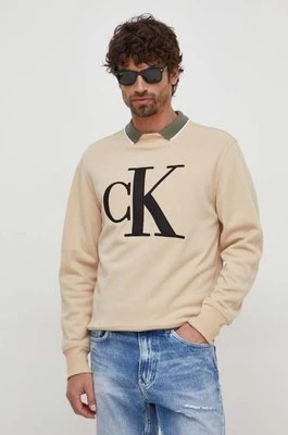 Calvin Klein Jeans bluza męska kolor beżowy z aplikacją