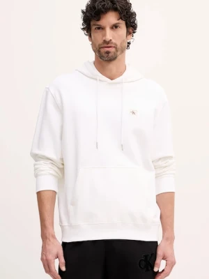 Calvin Klein Jeans bluza męska kolor beżowy z kapturem gładka LV04RC274G