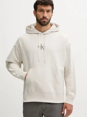 Calvin Klein Jeans bluza męska kolor beżowy z kapturem z nadrukiem LV04RC281G
